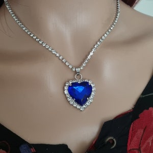 Heart  Diamante Crystal Rhinestone Ocean Royal Blue Necklace Movie Cosplay Necklace Rhinestone Silver Chain Costume Party + Gift Bag