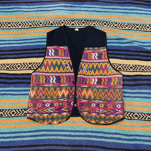 Vintage Woven Handmade Southwestern Vest, Adult Medium, Guatemalan Made, Colorful Geometric Cotton Vest