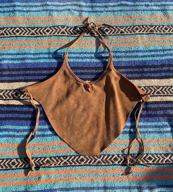 Vintage Handmade Southwestern Leather Halter Top,… - image 4