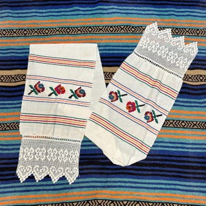 Vintage Hand Embroidered Folk Art Style Table Runner, 7.8’ Long, Ukrainian Rushnyk Table Cloth