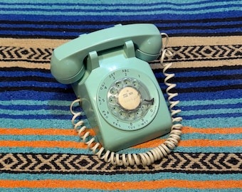 Vintage Seafoam Rotary Dial Phone, Bell System Western Electric Telephone, Mint Green Blue Color
