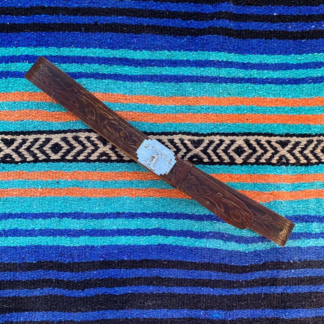 Vintage 1960s Hook Fast Western Tooled Belt With Buckle, 3135, Janell