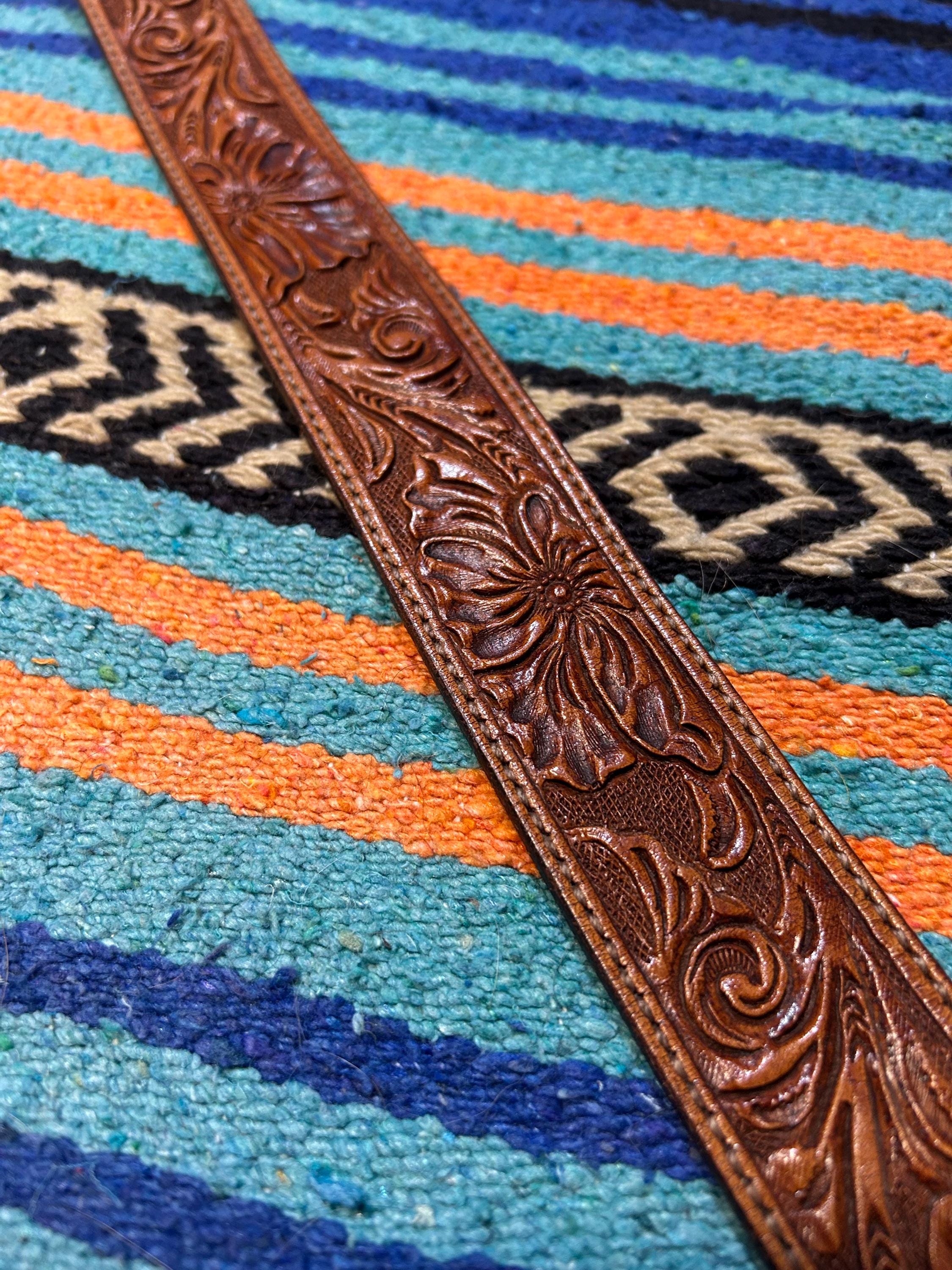 Vintage 1990\'s Circle Y Western Leather and Embroidery Belt vintage Circle Y tooled leather name belt – 86 Vintage main image 2