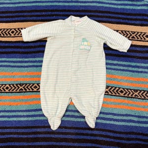 Vintage 1990’s Carters ABC Pajamas, Newborn, Striped Baby Terry Cloth Onesie  with Bear and Duck