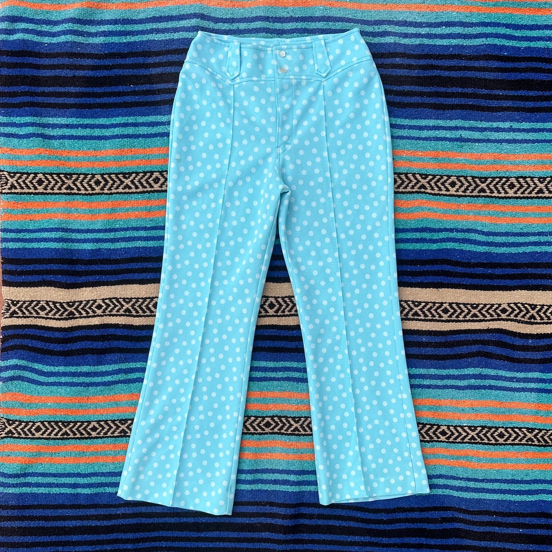 Vintage 1970s Western Polka Dot Baby Blue Slacks 30 Waist Etsy