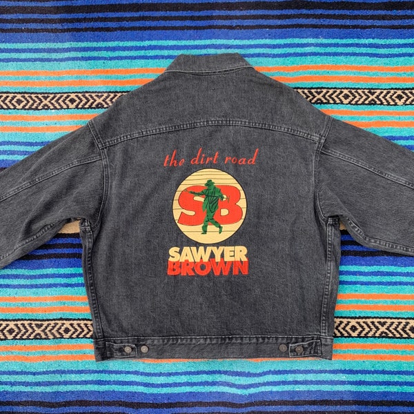 Vintage 90’s International Denim Country Music Tour Sawyer Brown Jacket, Adult Large, Embroidered Jean Jacket