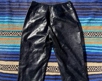 Vintage Y2K Wilson Leather Patent Pants, Mid Rise, 28” Waist, 9” Rise, Bareback Rockabilly Pants