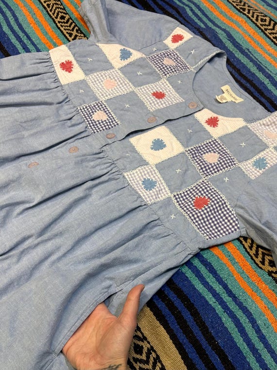 Vintage Cottagecore Button Down Patchwork Dress, … - image 3
