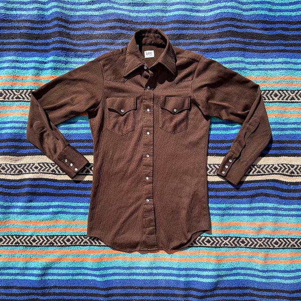 Vintage 1970’s Lee Polyester Pearl Snap, Men’s Small, Chocolate Brown Western Shirt