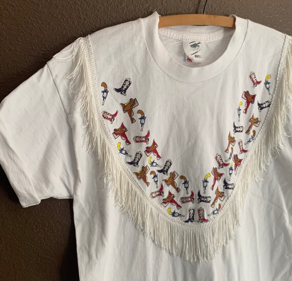 Vintage Fringe Cowboy Boot Glitter Tee, Women’s La
