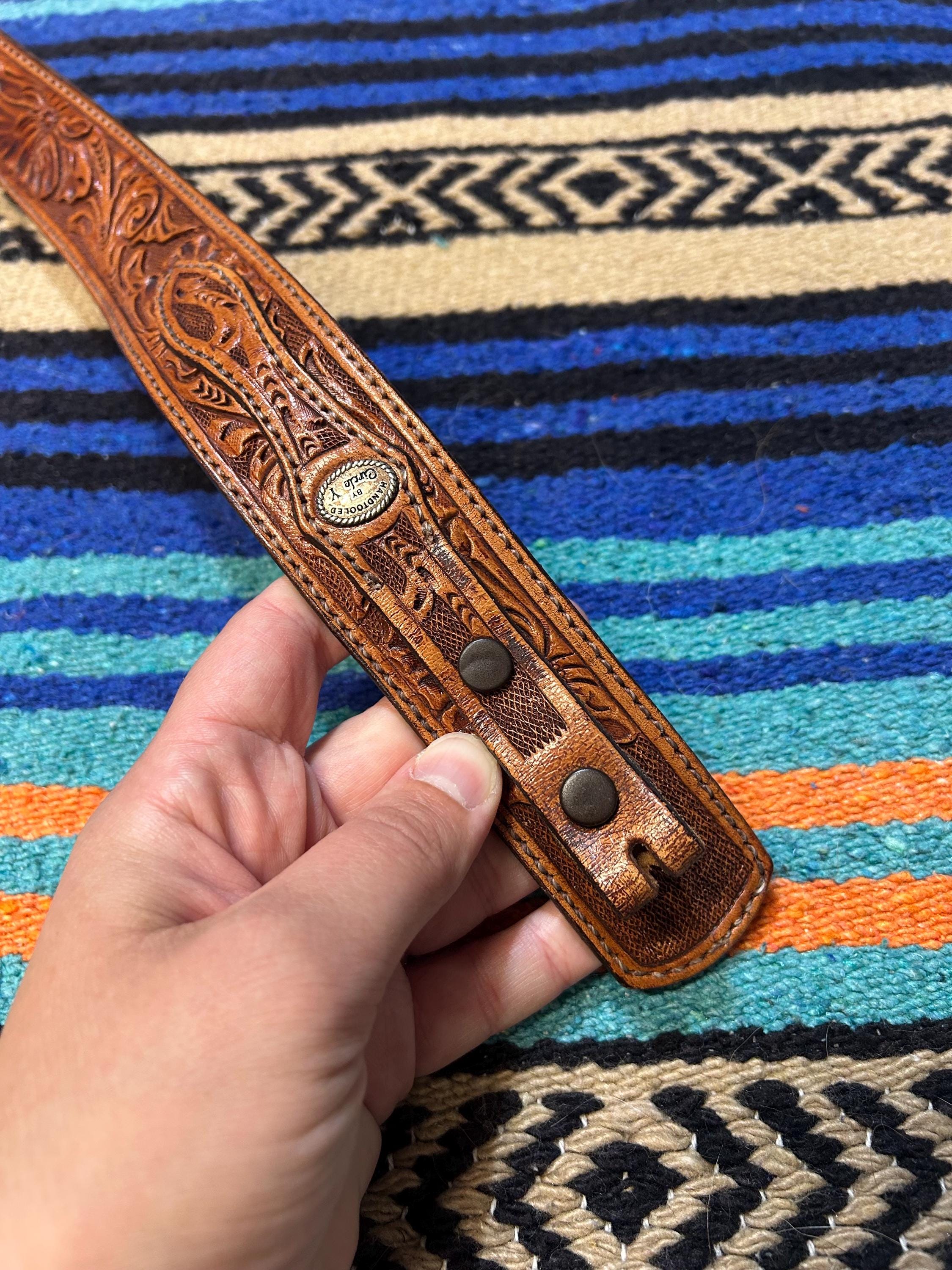 Vintage 1990\'s Circle Y Western Leather and Embroidery Belt vintage Circle Y tooled leather name belt – 86 Vintage main image 3