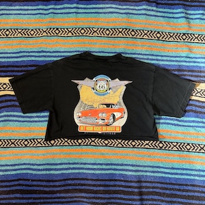 Vintage Route 66 Double Sided Crop Top, Women’s Medium,  Rockabilly Hot Rod Cropped Tee