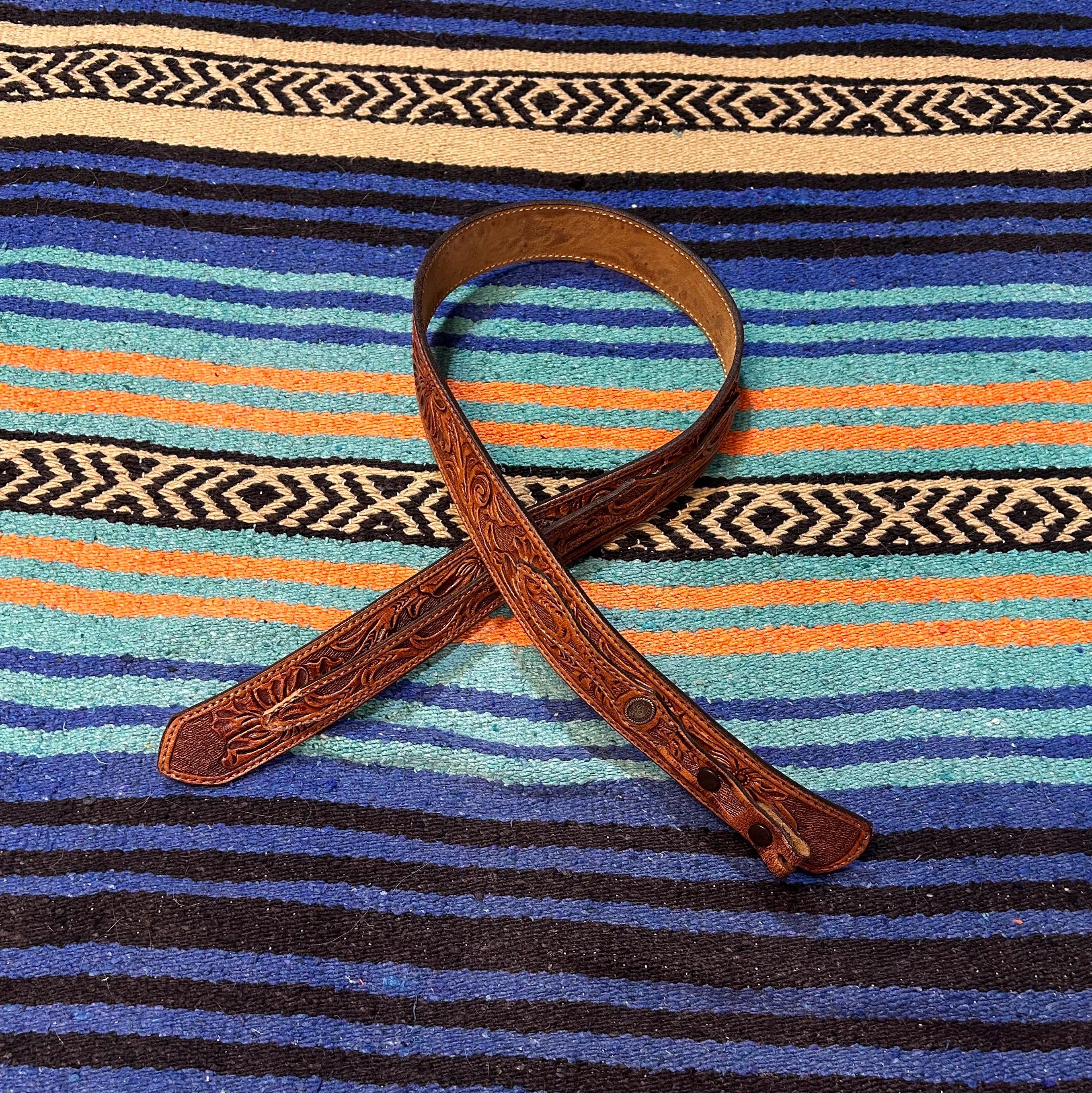 Vintage 1990’s Circle Y Tooled Leather Belt, 27.5”-30.5”, Brown Western Belt