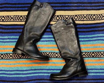 Stetson Brielle Black Riding Boots, Women’s 6.5, Tall Black Leather Knee High Boots