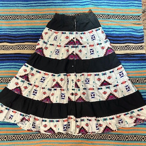 Vintage 1993 Southwestern Tiered Circle Skirt, Women’s Medium, 27” Waist, Western Button Down Skirt