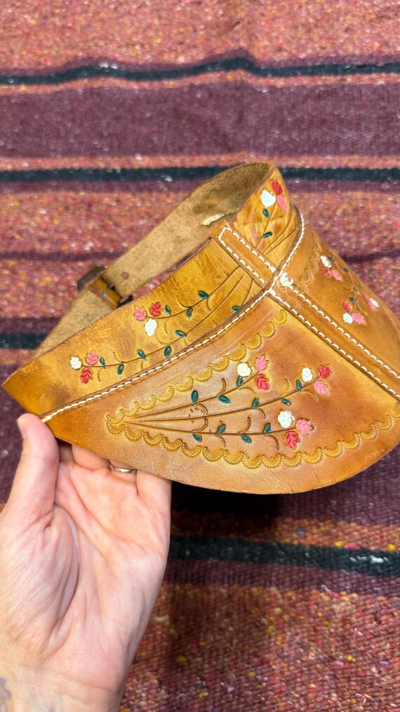 Vintage Leather Tooled Floral Visor, Made in Mexico