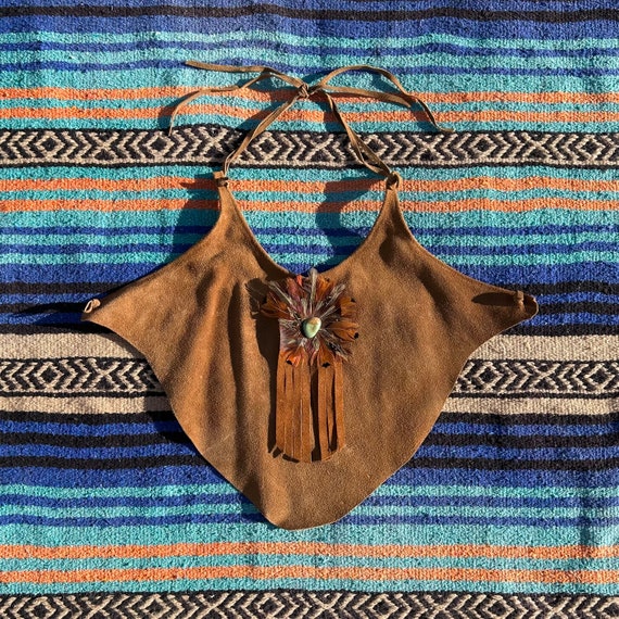 Vintage Handmade Southwestern Leather Halter Top,… - image 1