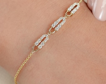 Round Cut Natural Diamond Chain Bracelet/ Prong Set Real Diamond Bracelet/ 14K Solid Gold Women Bracelet/ Daily Wear Delicate Jewelry