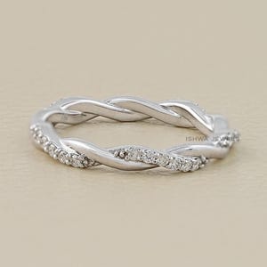 Round Cut Natural Diamond Infinity Band / Pave Round Diamond White Gold Band / Twisted Diamond Wedding Band / Birthday Gift For Bridal