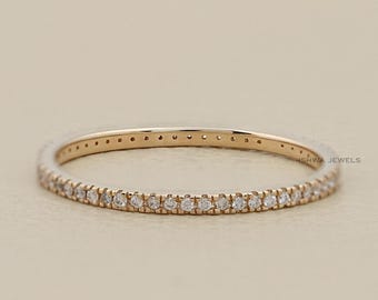 Round Cut Natural Diamond Full Eternity Band / Pave Set Natural Diamond Wedding Band / Yellow Gold  Stackable Bridal Matching Band
