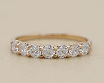Round Natural Diamond Wedding Band/ Matching Diamond Women's Band/ Seven Stone Diamond Proposal Band/ 14k Gold Half Eternity Matching Band