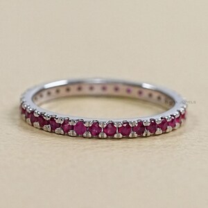Handcrafted Ruby Gemstone Eternity Band/ Solid Gold Minimalist Gemstone Band/ Natural Gemstone Anniversary Band/ Full Eternity Gemstone Band