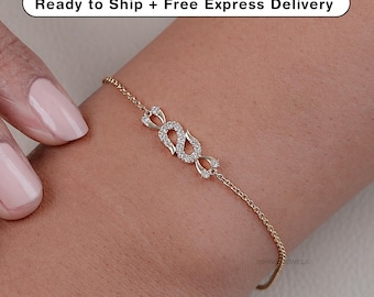 Natural Round Diamond Infinity Style Bracelet/ Solid Gold Minimalist Bracelet/ Pave Set Diamond Bridesmaid Bracelet/ Delicate Chain Bracelet