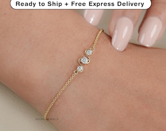 Round Cut Natural Diamond Minimalist Bracelet/ Daily Wear Chain Bracelet For Wedding Gift/ Handcrafted Bridesmaid Bracelet/ Delicate Jewelry