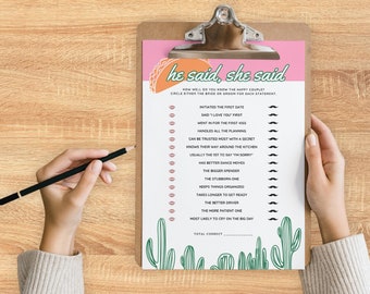 Get the Fiesta Started | "Taco Bout Love" He Said She Said Bridal Shower Game Printable