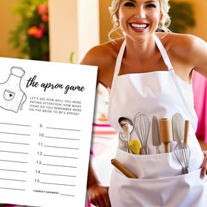 The Apron Game | DIY Printable Bridal Shower Game | Minimalist, Black and White, Line Art, Script Font | Whisked Away Bridal Shower