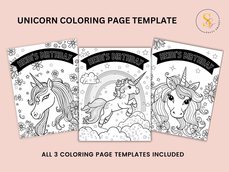 Editable Unicorn Birthday Coloring Page: Kids Party Favor (digital ...