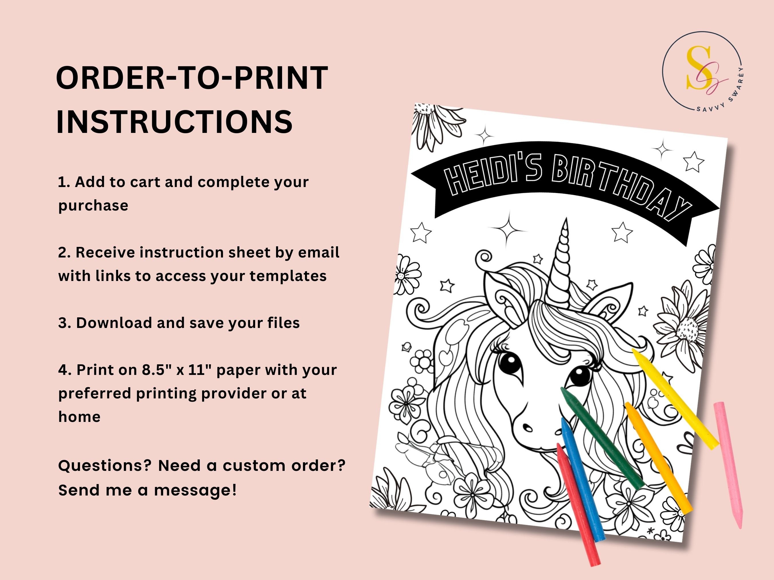 Editable Unicorn Birthday Coloring Page: Kids Party Favor (digital ...