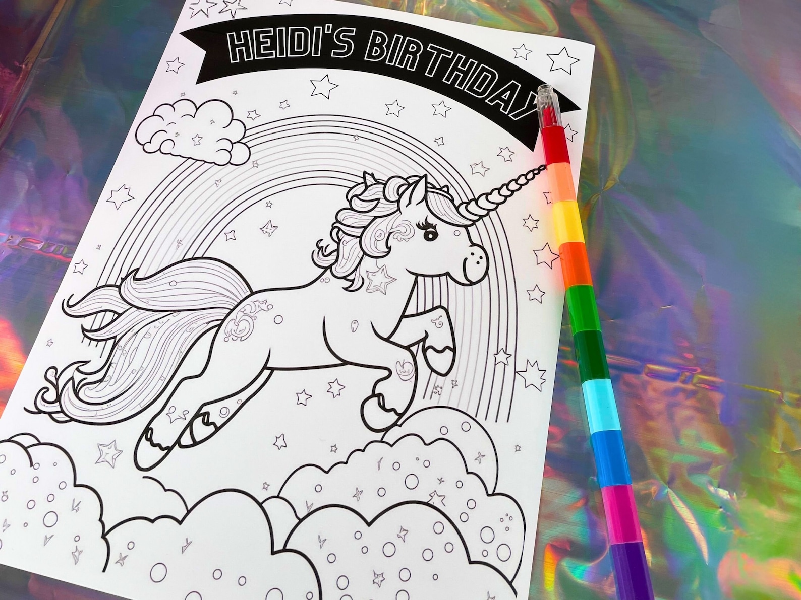 Editable Unicorn Birthday Coloring Page: Kids Party Favor (digital ...