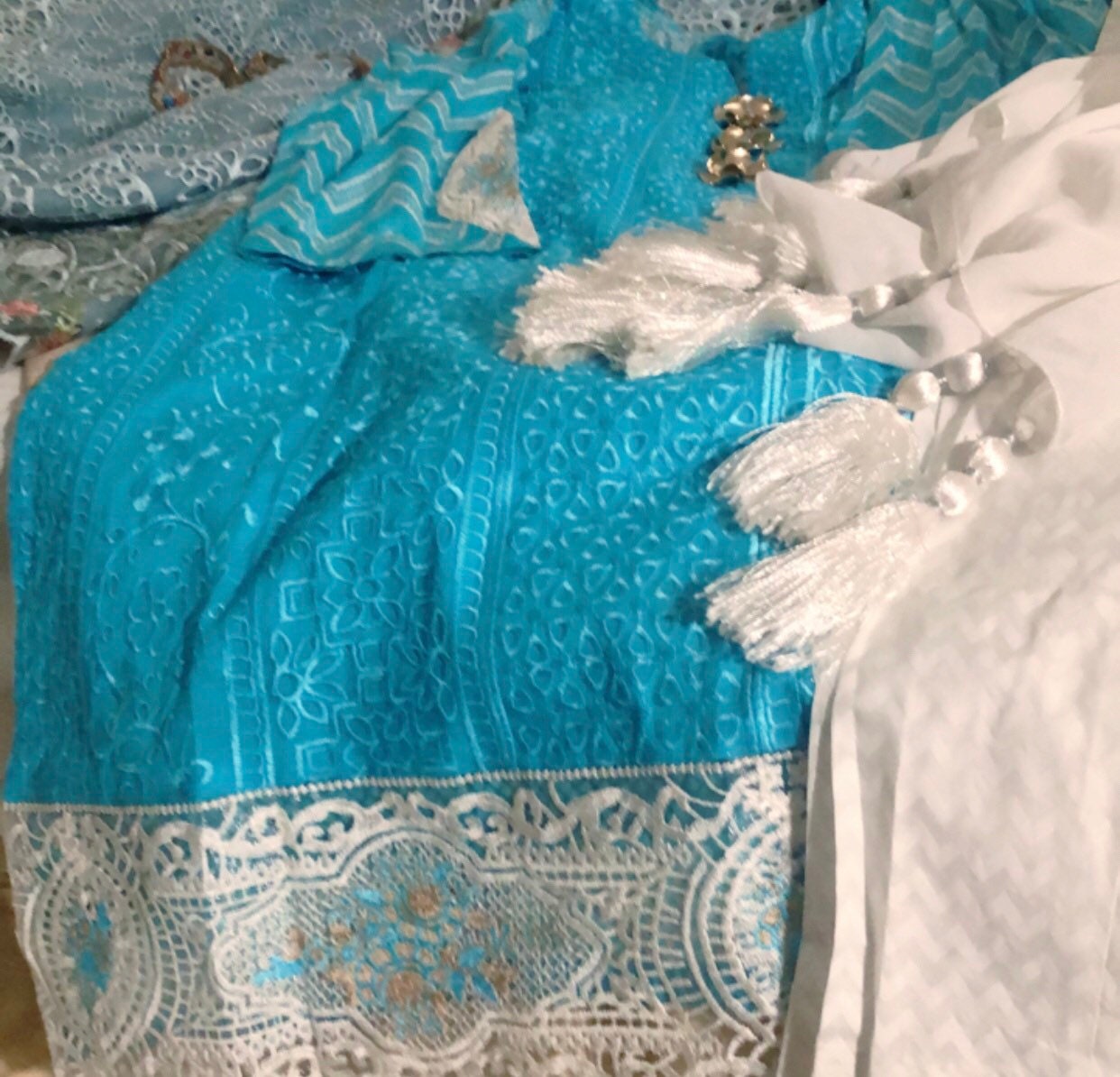 white and blue pakistani dress