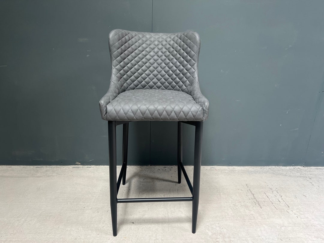 Pair of Classic Faux Leather Bar Stools in Grey - Etsy UK