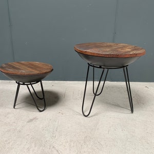 New Boxed Pair of Indian Tagari Side Tables in a Rustic Finish