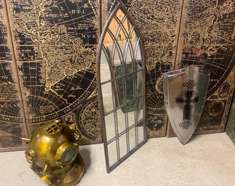 Pointed Gothic Arched Mirror in Metal Frame