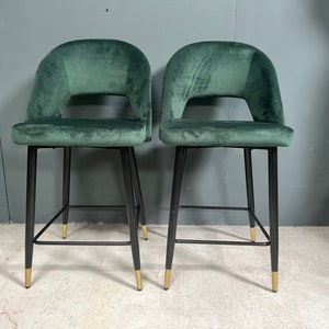 Brand New Pair of Dark Green Velvet Bar Stools