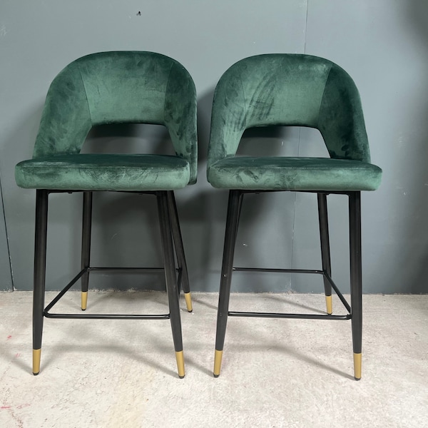 Brand New Pair of Dark Green Velvet Bar Stools