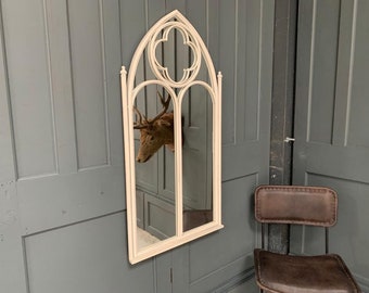 Metal Framed Gothic Arched Mirror – White Finish