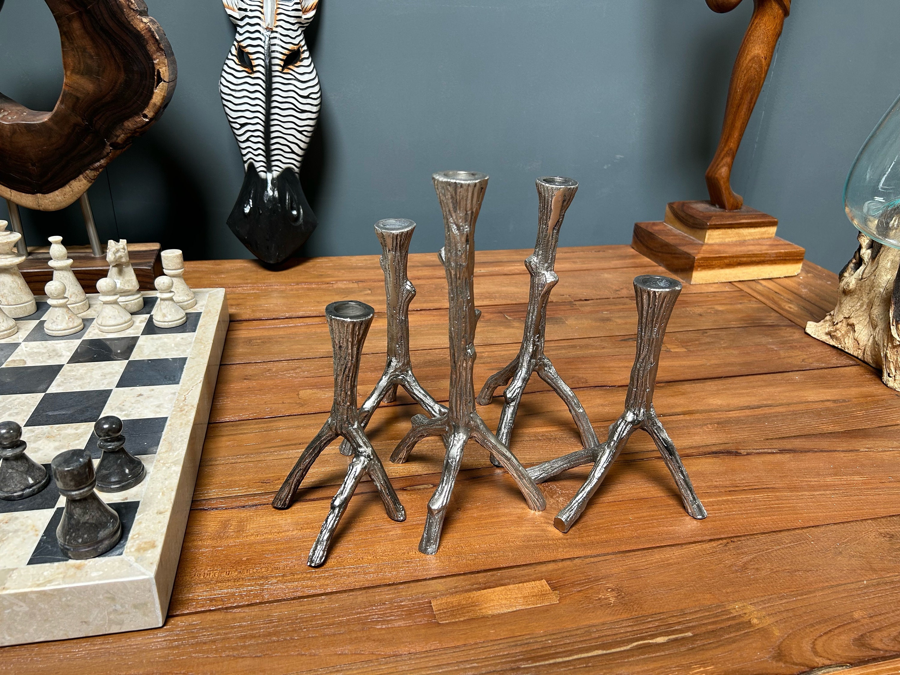 掛け軸、坪セット Five Piece Heavy Solid Nickel Candle Stick Set - Etsy