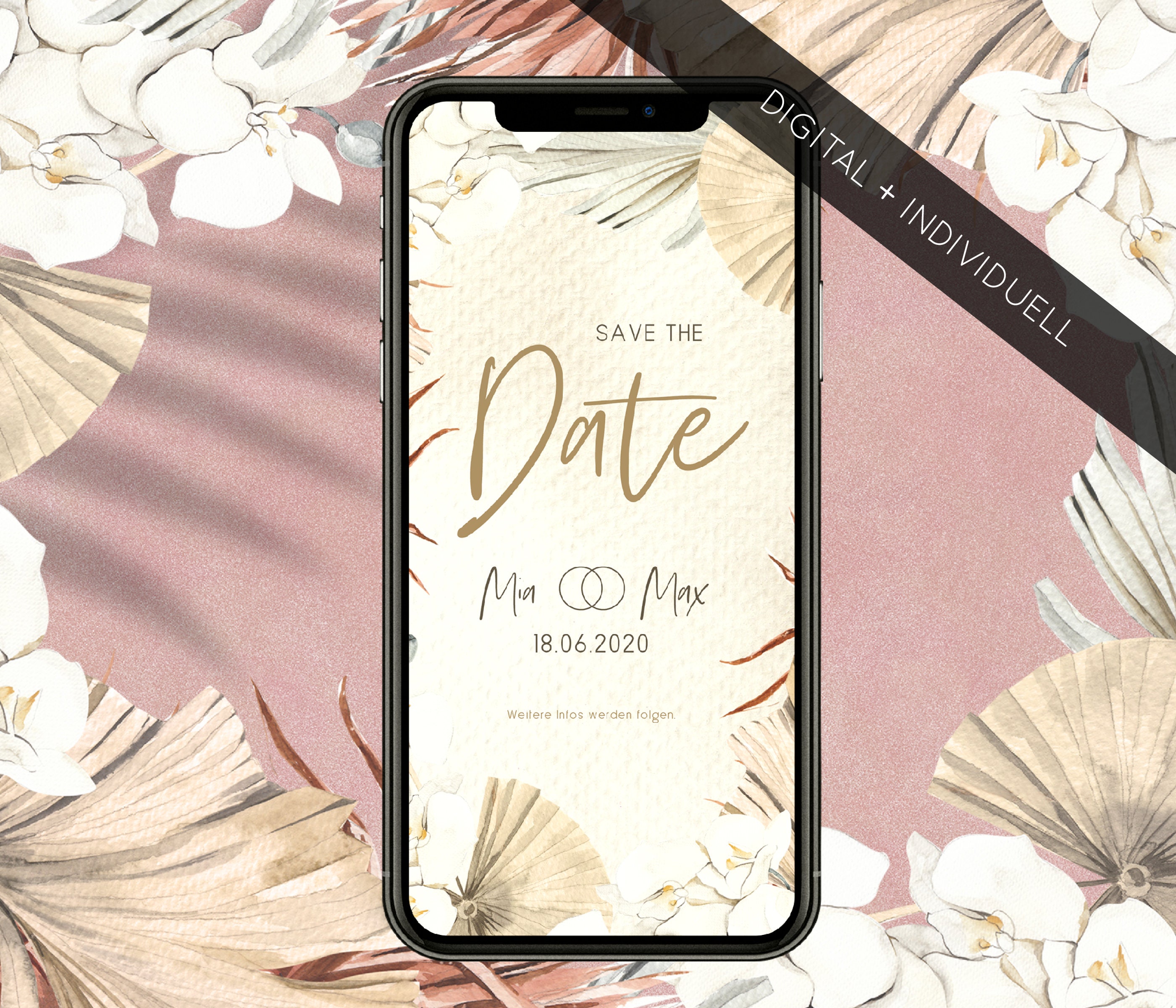 Save The Date Karte WhatsApp digital personalisiert Boho Etsy.de