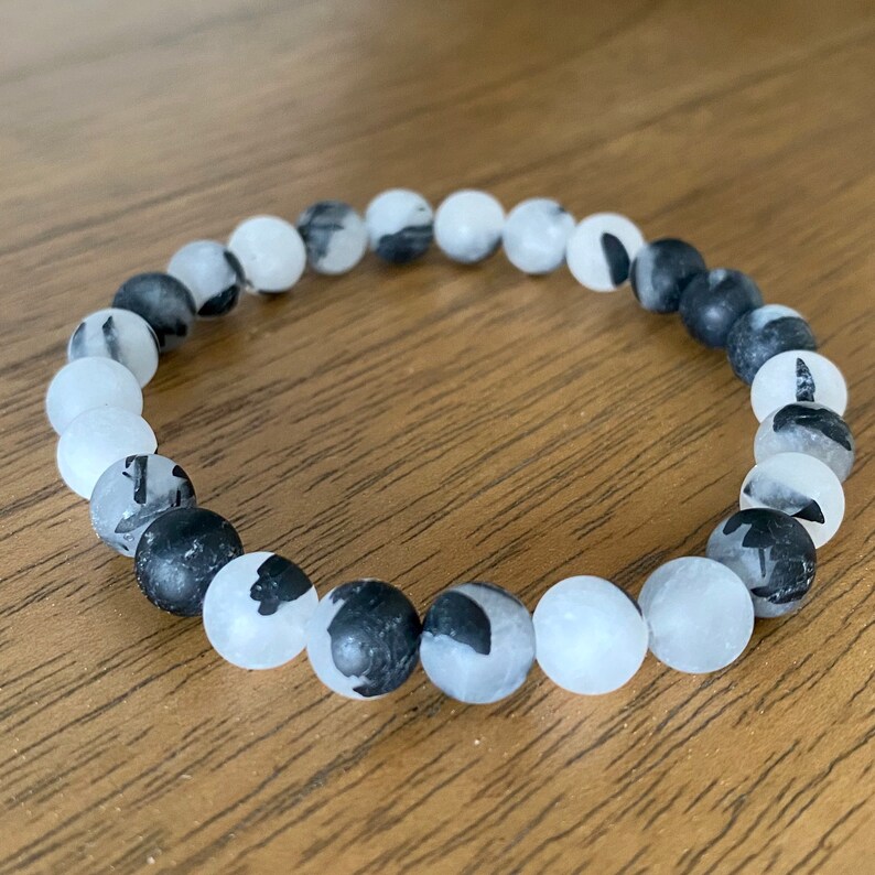 8mm Black Tourmalinated Quartz Bracelet Etsy