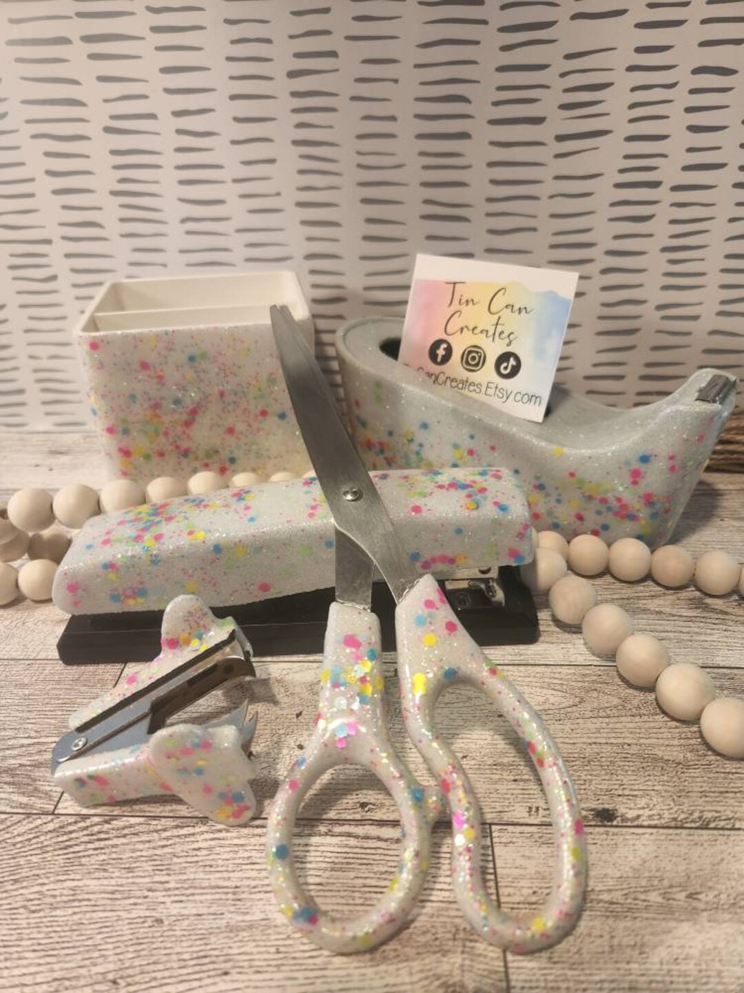 Confetti Glitter Office Set Scissors Stapler Pen Holder Etsy