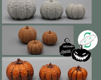 Set of 3 concrete pumpkins | Painted and unpainted | Halloween decoration, autumn decoration, orange pumpkin