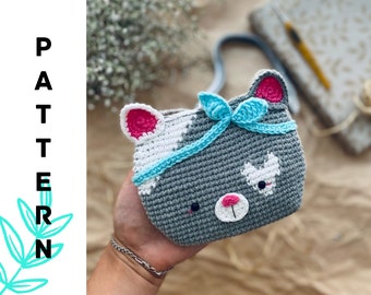 Crochet pattern bag purse cat kitten kitty pdf tutorial
