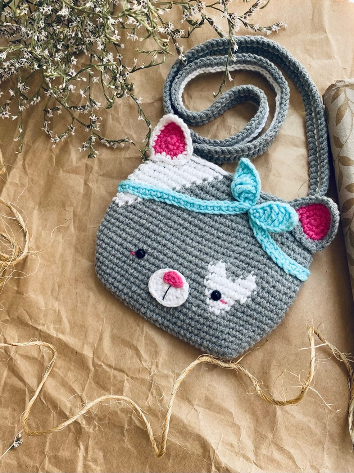 Crochet pattern bag purse cat kitten kitty pdf tutorial Etsy
