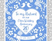 Handgemachte Glückwunschkarte 'Happy Anniversary' 35 Jahre – Mit Strass, Weiß & Persönlich