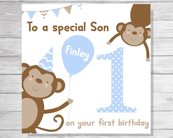 Personalised birthday card  cheeky monkey son Grandson nephew daughter granddaug 