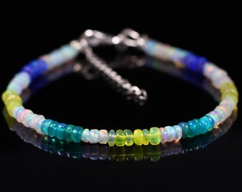 Multi Opal Bracelet – Dainty October Birthstone Jewelry, Sterling Silver/Gold Chain, Men & Women, Genuine Fire Opal , Gift For Her